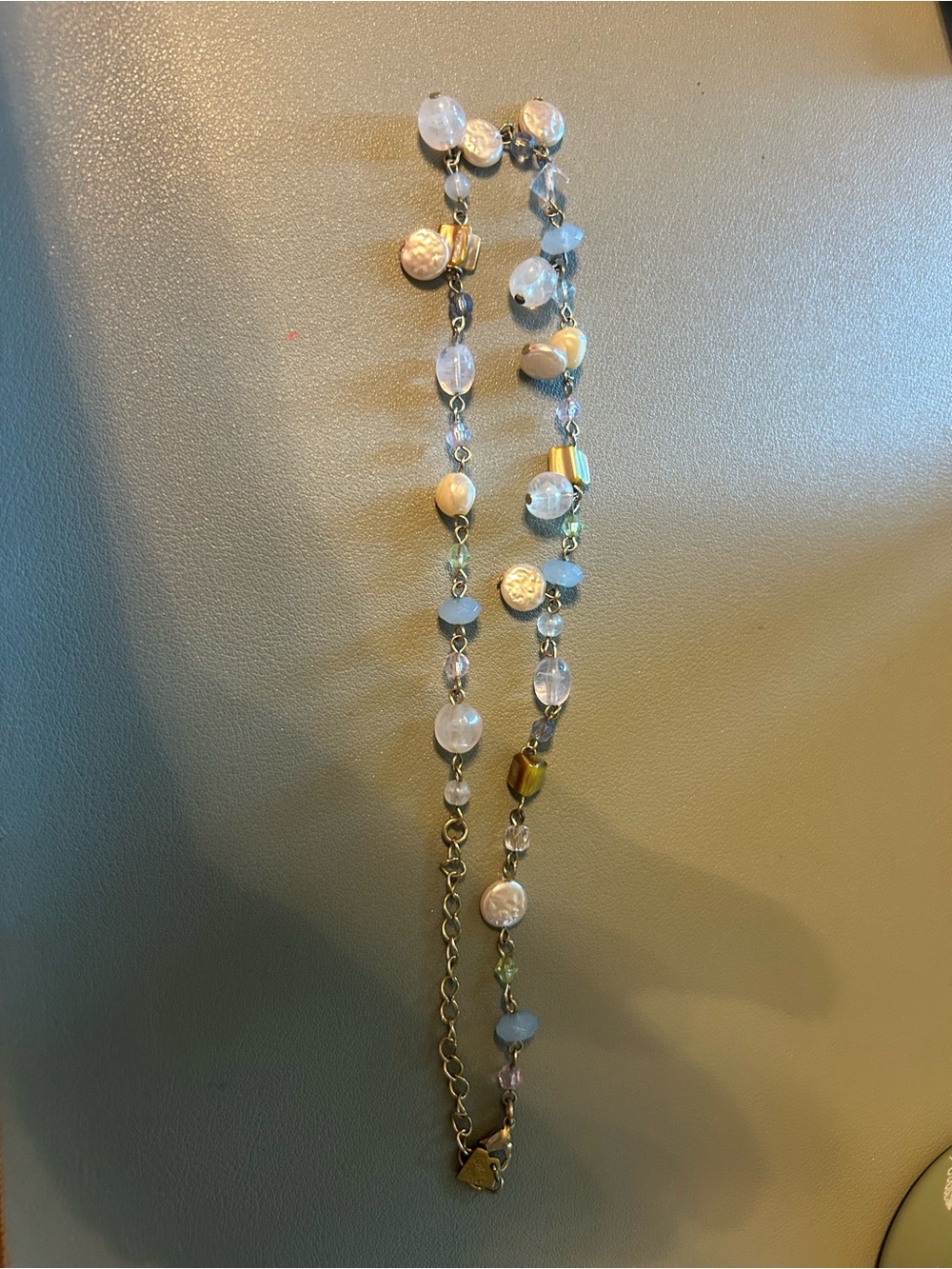 Cookie Lee White Pearl & Clear Bead Necklace with Gold Accents